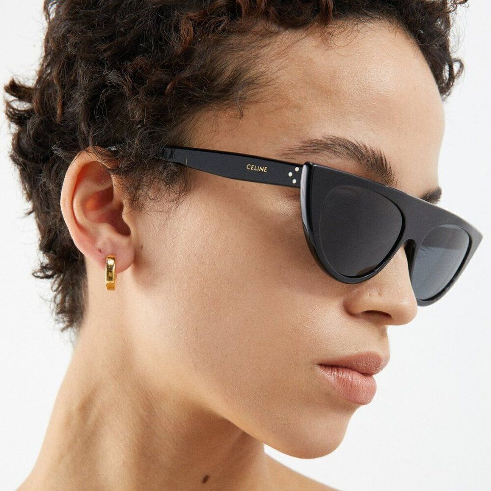NEW Celine CL40228I 01A Shiny Black Smoke Grey Geometric Women Sunglasses - Picture 5 of 13